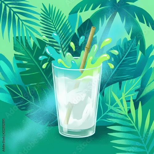 Coconut drink with straw illustration