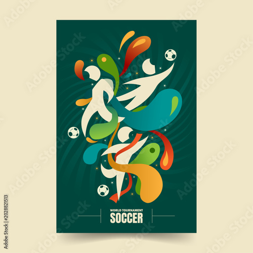 Foto Creative illustration for a soccer tournament poster, featuring soccer players a