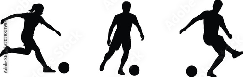Photos Soccer Player Silhouette Set with Dribbling Kicking and Ball Control Poses Isola