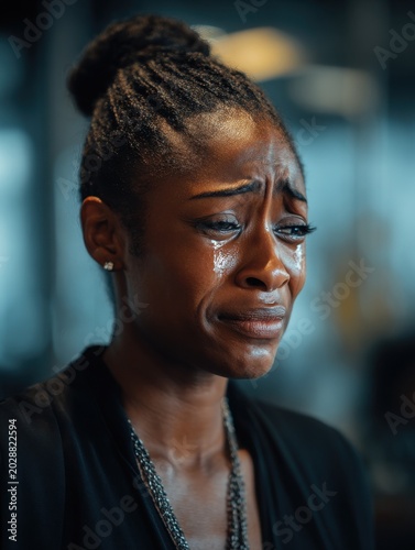 African American woman experiencing emotional breakthrough during therapy session in cozy office setting