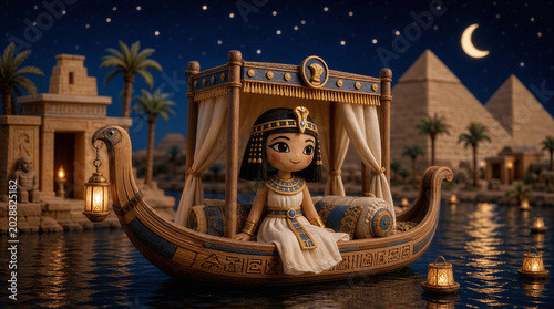 adorable handcrafted figure of Cleopatra on her boat on the Nile river