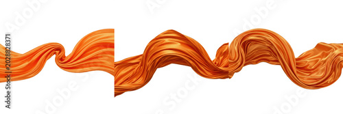 Konstfotografi Flowing Orange Silk Fabric Waving in the Air Isolated on White Background High-Q
