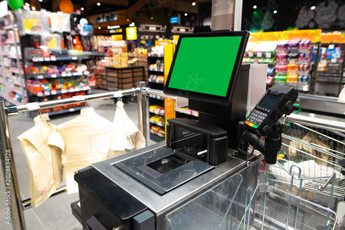 Self-Service Checkout Terminal with Green Screen Mockup