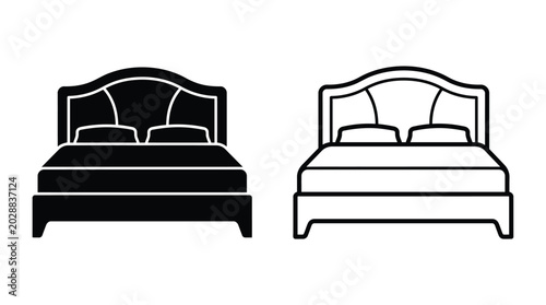 Bed Silhouette And Line Art On White Background