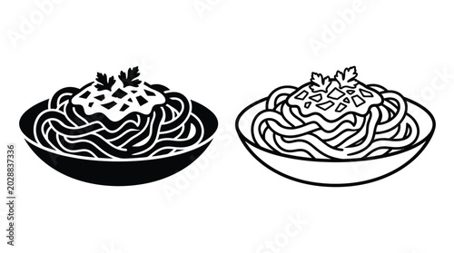 Fotografia Spaghetti With Sauce Illustration Black And White Line Art