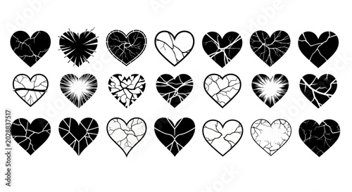 Billede på lærred Comprehensive collection of broken heart vector illustrations, symbolizing profo