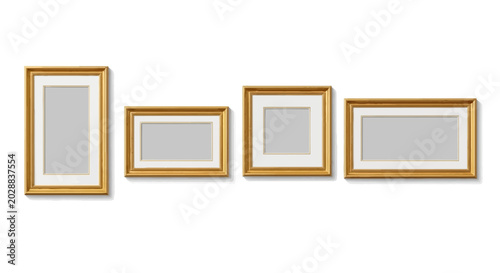 Photography Collection of four empty picture frames in various sizes and orientations, perfe