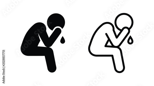 Fotografie Crying person silhouette icon black and white outline style
