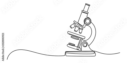 Foto Continuous single line drawing of a scientific microscope used for biology resea