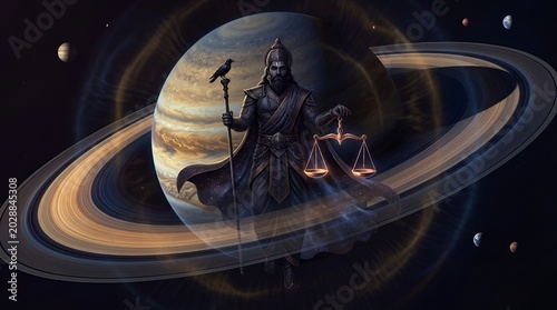 Lord Shani Hindu Deity of Saturn and Karma with Scales of Justice