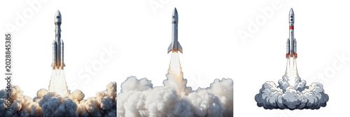 Tableau sur toile Space Rocket Launch Isolated on Transparent PNG Background, Powerful Rocket Lift