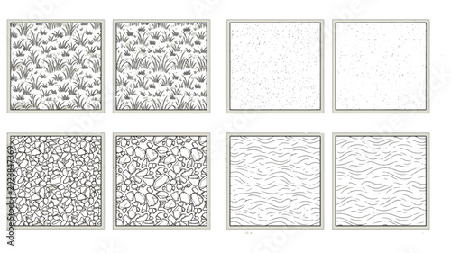 Landscape Architecture Material Seamless Hatch Patterns with Grass Pebbles Sand and Water Wave Texture Blocks