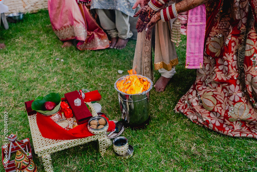 Traditional Indian Wedding Ritual Ceremony With Sacred Fire and Cultural Attire