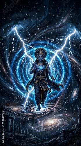 Lord Shani Dev Hindu God of Saturn and Karma in Cosmic Universe