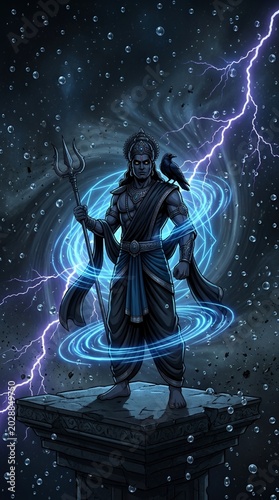 Lord Shani Dev Hindu God of Saturn and Karma in Cosmic Universe