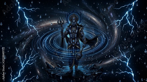 Lord Shani Dev Hindu God of Saturn and Karma in Cosmic Vortex