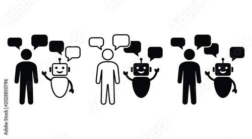 Konstfotografi Human and robot communication with speech bubbles - AI chatbot interaction conce