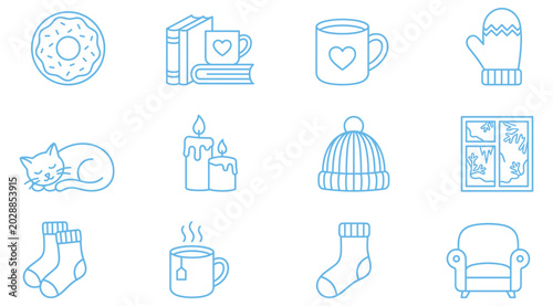 Billede på lærred Cozy winter icons collection with hot chocolate collection illustration template