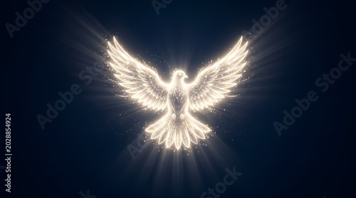 Glowing white dove with light rays representing holy spirit peace and divine spiritual grace religious art
