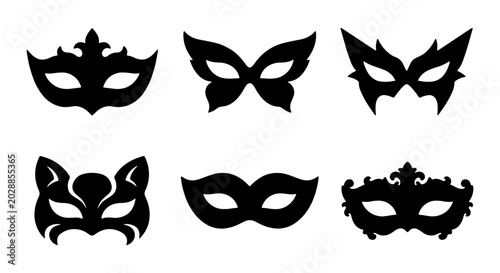 Obraz na plátně Six black masquerade masks