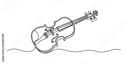 Bild auf Leinwand Continuous single line drawing of a classical violin musical instrument for mini