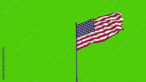 USA National Flag Waving Animation on Green Screen in 4K Seamless Loop Alpha Ready. Suitable for chroma key compositing and easy background removal for transparent alpha channel workflows