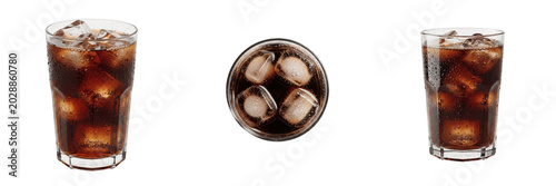 Cuadro en lienzo Refreshing Glass of Cola Soda with Ice Cubes Isolated on White Background for Ca