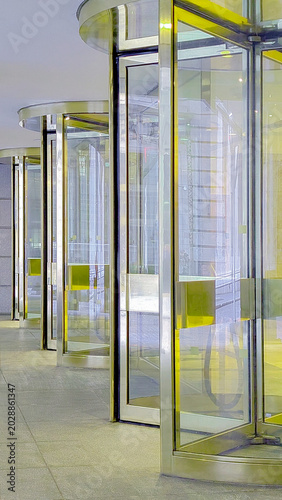 Revolving metal entrance doors