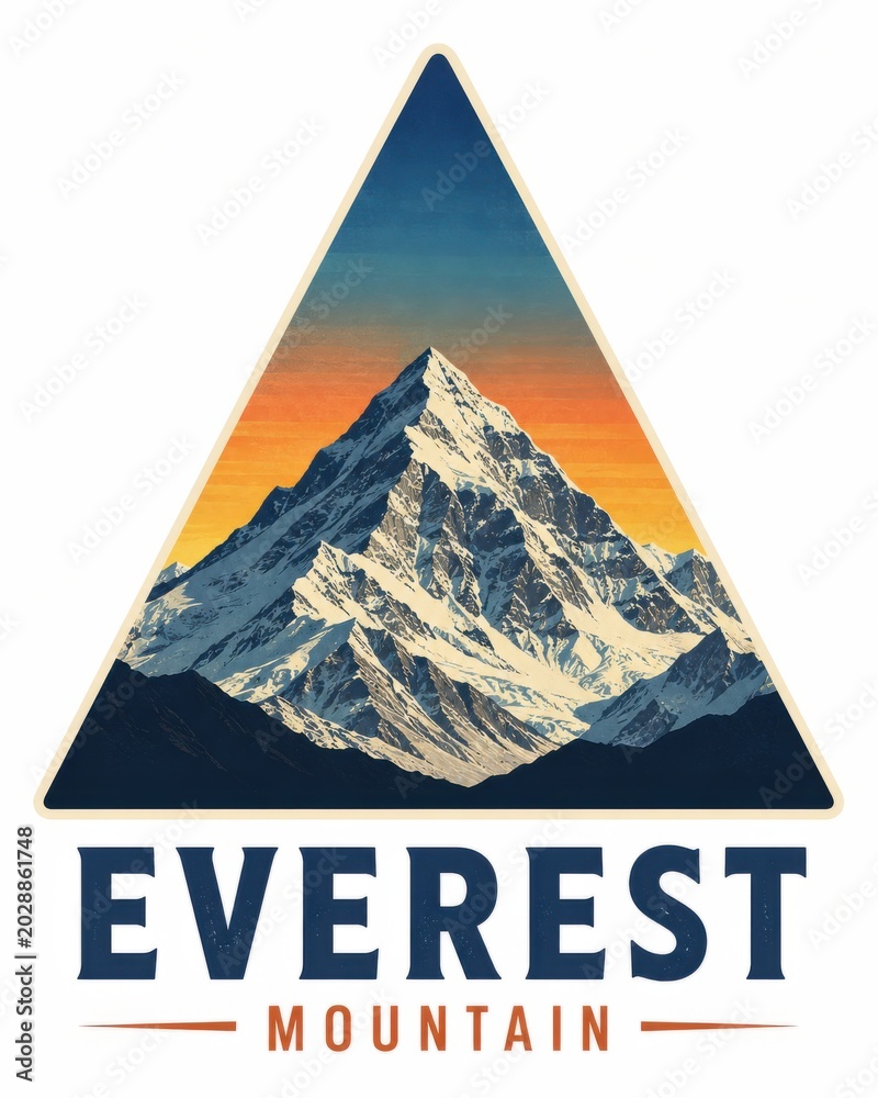 Fototapeta premium Mount Everest peak mountain silhouette logo design with sunrise gradient background