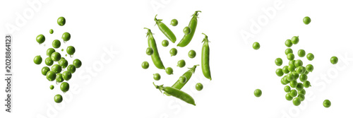 Cuadro en lienzo Set of Isolated Fresh Green Peas and Pea Pods, Organic Vegetable Arrangements, H