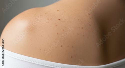 Close-up of skin with small red acne marks