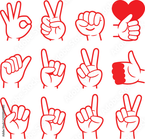 Vector set of hand gestures and hand signs with fingers, palms, and human hand illustrations