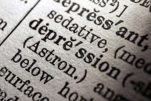 Tableau sur toile Word depression on dictionary page, macro close up