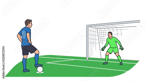 Billede på lærred Soccer Player Preparing for Penalty Kick Against Goalkeeper