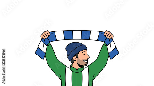 Fényképezés Happy Sports Fan Holding Up Scarf