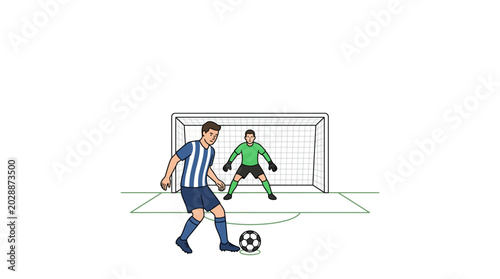 Cuadro en lienzo Soccer Player Dribbling Against Goalkeeper in Front of Goal