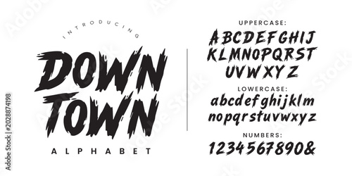 Downtown urban brush style text design font alphabet typography isolated vector illustration
