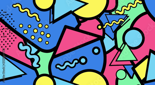 Retro 80s Memphis Style Pattern - Abstract Geometric Shapes Background