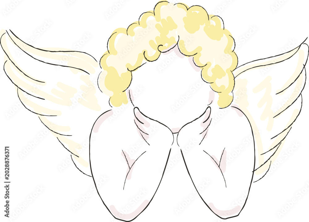 Fototapeta premium Cherub Resting With Wings Sketch