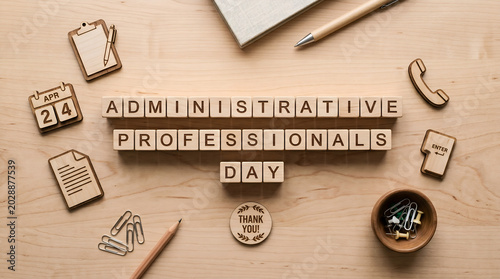 A heartfelt tribute to dedicated administrative professionals, celebrating their invaluable contributions with essential office items arranged for Administrative Professionals Day