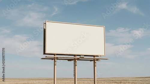 Fotografía A large empty horizontal billboard mockup standing in a dry rural field under a bright blue sky