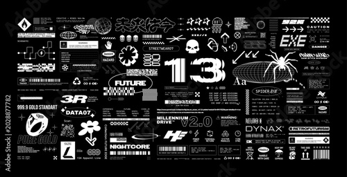Fotografía Dystopian UI graphic elements, tech labels, futuristic brutalism