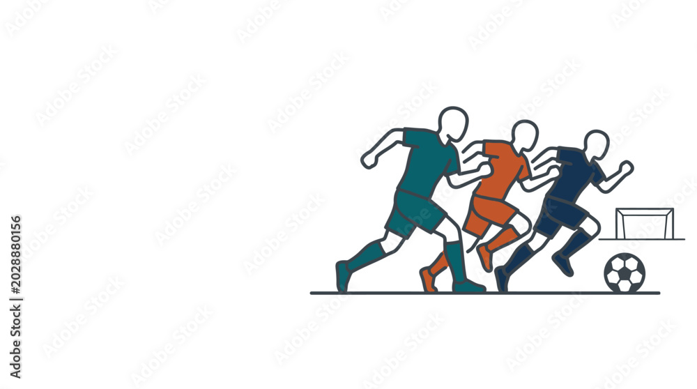 Obraz premium Minimalist Soccer Players Illustration Running with Ball