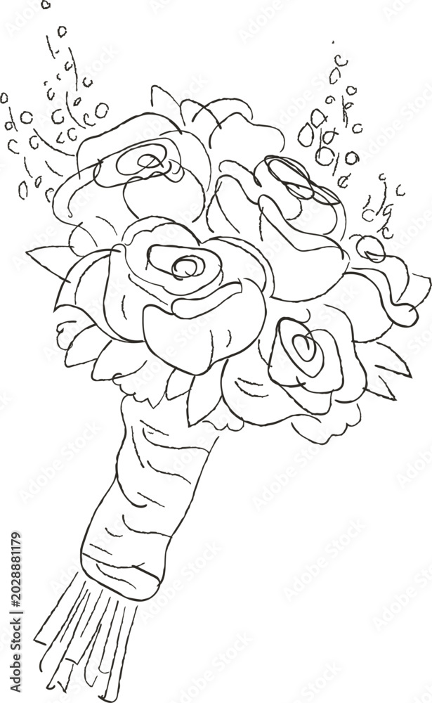 Obraz premium Bouquet Roses Wrapped Sketch