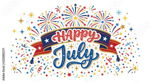 Happy July Fourth Celebration Card with Patriotic Fireworks