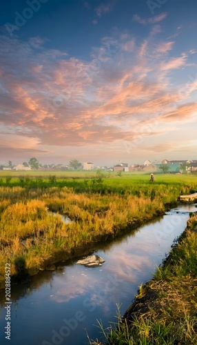 Aesthetic morning atmosphere revealing a dramatic countryside landscape with tranquil nature vibes