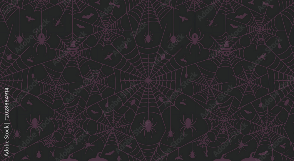Halloween background, Spooky Halloween spider web and bat seamless pattern