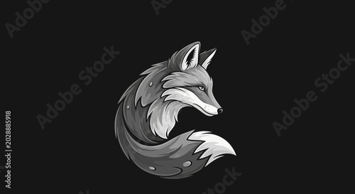 Quadro su tela Stylized grayscale fox illustration with intricate fur details.