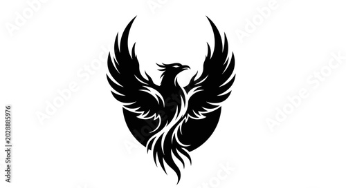 Tableau sur toile Majestic Black Phoenix Rising with Spread Wings.