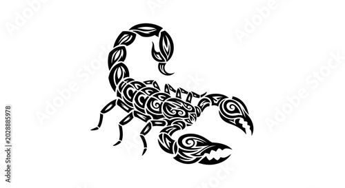Fotografía Intricate black tribal scorpion design with decorative patterns.